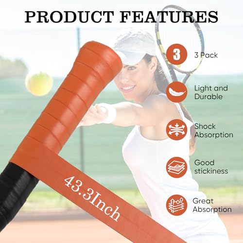 Tennis Racket Grip Tape, Ultra Thin Tacky Tennis Overgrip for Sweat Absorption & Control – Durable Anti-Slip Replacement Grip for Tennis, Badminton & Pickleball (3 Pack) - color: TERRE BATTUE