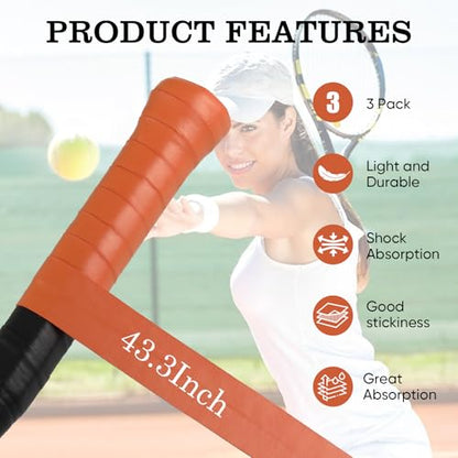 Tennis Racket Grip Tape, Ultra Thin Tacky Tennis Overgrip for Sweat Absorption & Control – Durable Anti-Slip Replacement Grip for Tennis, Badminton & Pickleball (3 Pack) - color: TERRE BATTUE
