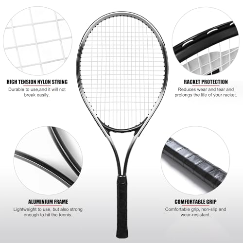 27-inch Beginner Tennis Racque for Adult - Light Adult Singl Racquet Set for Women Men with Carry Bag - color: Black