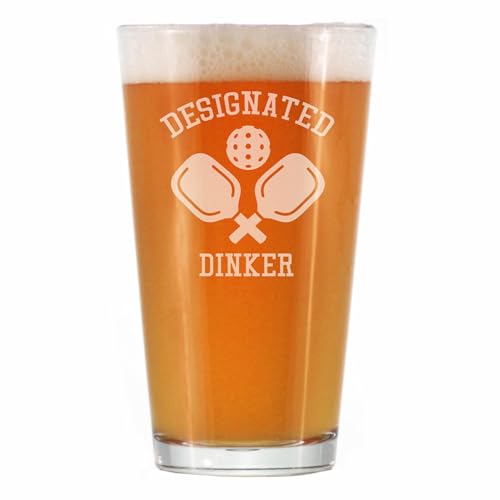 Bevvee Designated Dinker - Pint Glass for Beer - Funny Pickleball Themed Decor and Gifts - 16 oz Glasses - style: Set of 1
