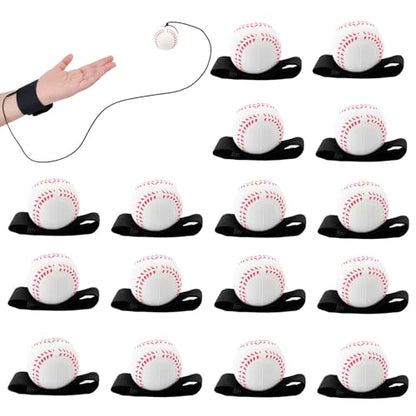 SAYAYA 32 PCS Wrist Return Ball 1.85 Inches Baseballs on a String Rebound Ball with Strap Soccer & Tennis Sport Party Favors, Wrist Exercise, Practice, and Fun Play for Kids & Adults