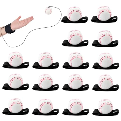 SAYAYA 32 PCS Wrist Return Ball 1.85 Inches Baseballs on a String Rebound Ball with Strap Soccer & Tennis Sport Party Favors, Wrist Exercise, Practice, and Fun Play for Kids & Adults