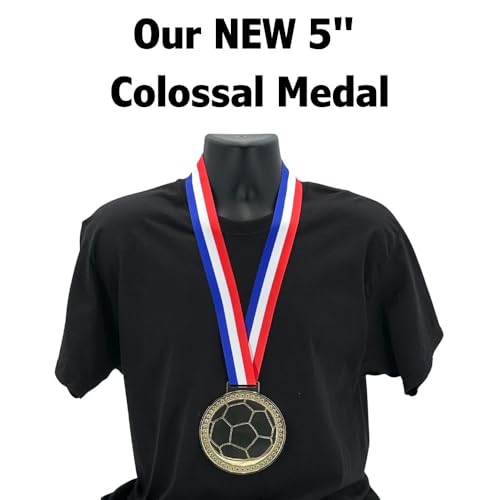 Express Medals Pack of 1 (or More) Colossal 5 Inch Gold Soccer Award Medals Variations with or Without Engraving Personalization Engraved Custom Text Names - color: Yes Engraving