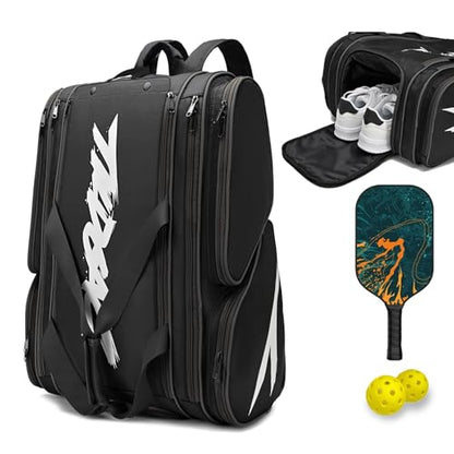 TILDOSAC Pickleball Bag - Large Paddle Bag for 4 Paddles & Accessories - Fence Hook, Extra Pockets, Shoe Compartment