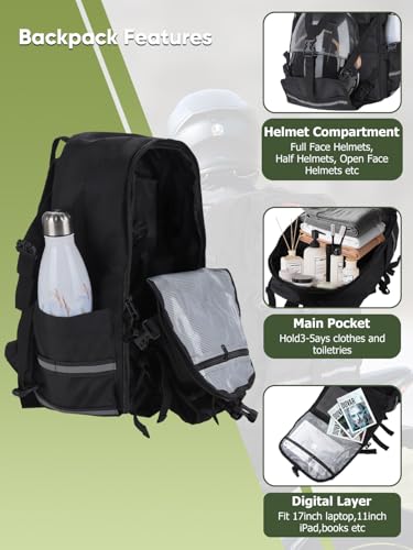 Motorcycle Backpack for Men, Waterproof Helmet Backpack, Helmet Holder Riding Bag, Large Capacity Cycling Motorcycle Accessories Gifts, Hiking Storage Bag for Basketball Football Soccer Black
