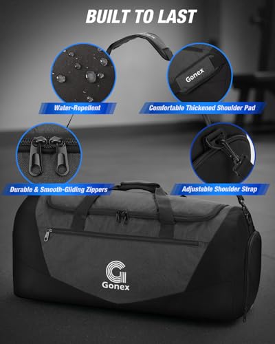Gonex Gym Duffel Bag 31 inch with Shoe Compartment Wet Pocket, Large Capacity Sports Duffle Bag for Men Women, Workout & Travel Bag with Multiple Pockets, Black, Large (100L)