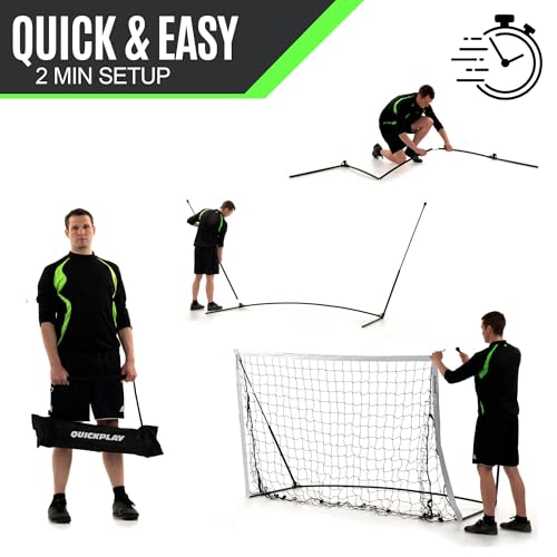 QUICKPLAY Kickster Elite Portable Soccer Goal | Integrated Weighted Base for Training on Turf, Hard Floors or Grass | Sizes 5x3', 6x4', 12x6', 16x7', & 3x2M [Single Goal] (F) 16 x 7'