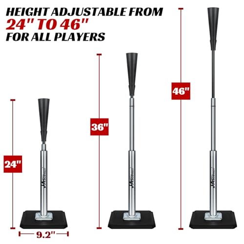JASCOPRO Portable Batting Tee for Baseball/Softball, Height Adjustable 24-46 inches Softball Tee for Kids and Adults,Baseball Tee with Rubber Top,Metal Base,Easy Transport and Assemble Hitting Tee