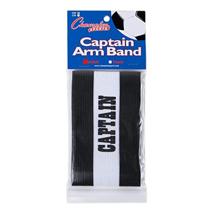 Champion Sports Adult Captain’s Arm Band, Black - Unisex Woven Elastic Nylon Captain Arm Bands for Soccer, Football, Basketball and More - Premium Team Sports Accessories for Men and Women