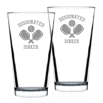 Bevvee Designated Dinker - Pint Glass for Beer - Funny Pickleball Themed Decor and Gifts - Set of 2-16 oz Glasses - style: Set of 2