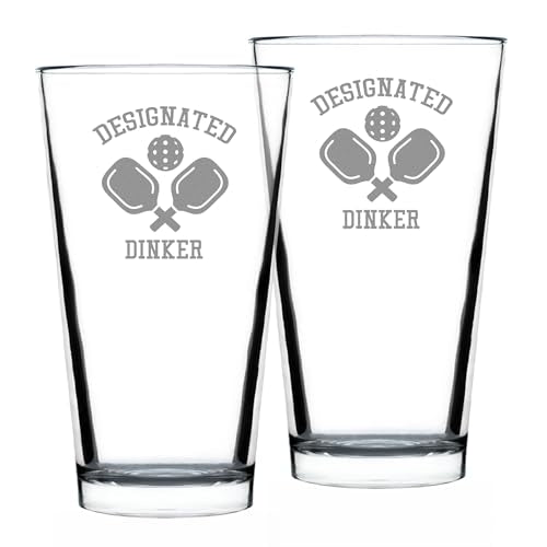 Bevvee Designated Dinker - Pint Glass for Beer - Funny Pickleball Themed Decor and Gifts - Set of 2-16 oz Glasses - style: Set of 2