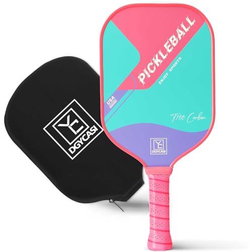 YC DGYCASI 16mm Pickleball Paddles Professional, USAPA Approved, T700 Carbon Fiber Pickleball Paddle Thermoformed, High Grit & Spin, 5.5” Elongated Handle, Handle Girth 4.25”, 8.3oz, with Cover Case - color: Pink