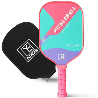 YC DGYCASI 16mm Pickleball Paddles Professional, USAPA Approved, T700 Carbon Fiber Pickleball Paddle Thermoformed, High Grit & Spin, 5.5” Elongated Handle, Handle Girth 4.25”, 8.3oz, with Cover Case - color: Pink