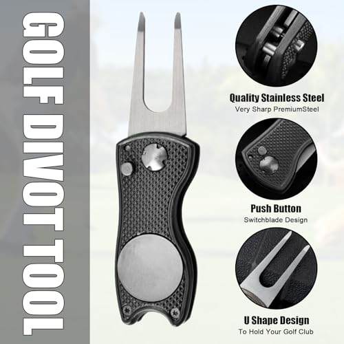 40 Pcs Golf Divot Repair Tool All-Metal Foldable Divot Tool with Magnetic Ball Marker & Pop-Up Button,Aluminum Handle, Stainless Steel Switchblade Bulk Golf Gifts/Accessories 10 Colors