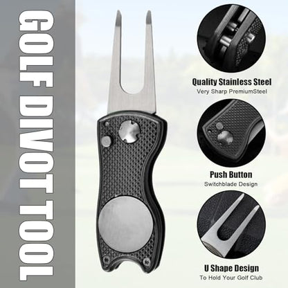 40 Pcs Golf Divot Repair Tool All-Metal Foldable Divot Tool with Magnetic Ball Marker & Pop-Up Button,Aluminum Handle, Stainless Steel Switchblade Bulk Golf Gifts/Accessories 10 Colors