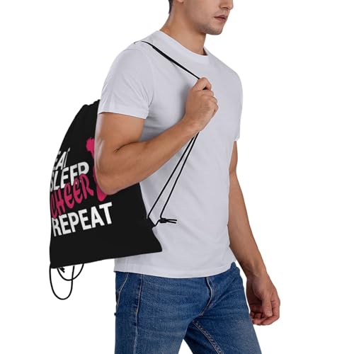 Eat Sleep Cheer Repeat Unisex Drawstring Backpack Bag Sport Gym Travel Swim Sackpack - color: Eat Sleep Cheer Repeat