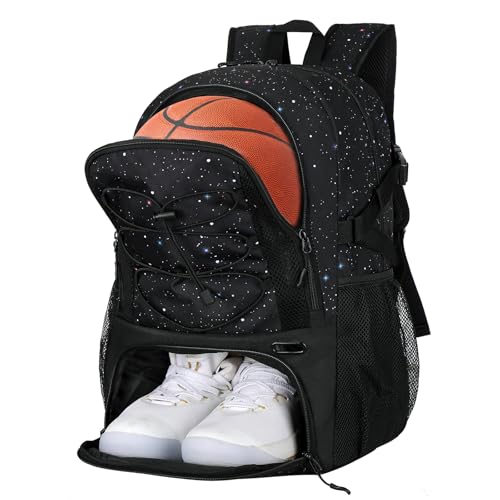Goloni Basketball Backpack,Large Sports Bag with Ball Compartment & Shoe Compartment,Basketball Bag Fit Volleyball, soccer,Gym - color: Starry Sky Black