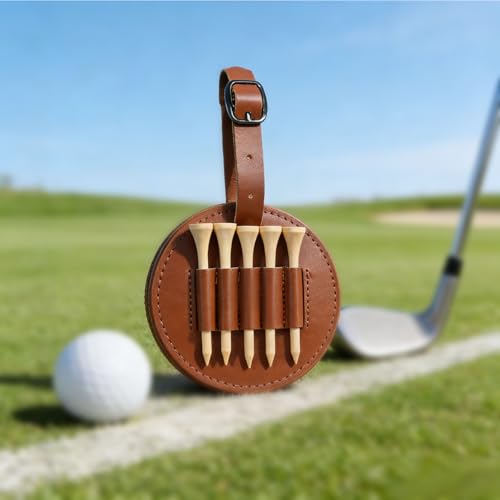 VOVCIG Golf Tee Holder with Wood Golf Tees, 2 Set Tee Holder, Leather Gift for Golfer Men & Women