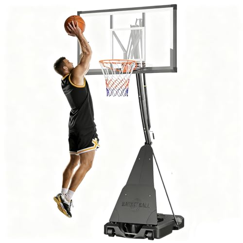 Portable Outdoor Basketball Hoop, 44 Inch Shatterproof PC Backboard, 5-10FT Hand Pull Height Adjustable with Wheels, Perfect for Kids, Teens & Adults, Backyard Driveway Indoor Use