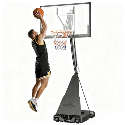 Portable Outdoor Basketball Hoop, 44 Inch Shatterproof PC Backboard, 5-10FT Hand Pull Height Adjustable with Wheels, Perfect for Kids, Teens & Adults, Backyard Driveway Indoor Use