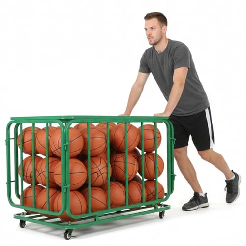 Ball Storage Cart Rolling Basketball Rack with Wheels & Lid Rolling Storage Bin for Gyms Schools Clubs Indoor and Outdoor