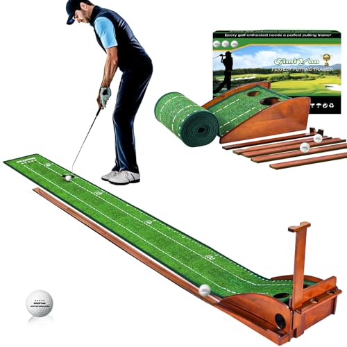 GimYaa Golf Putting mat Green Indoor and Outdoor with Auto Ball Return,Game Practice Golf Gifts for Home, Office, Backyard Indoor Golf and Outdoor Use, Crystal Velvet Mat - color: Brownish-green