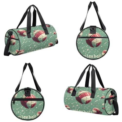 Sports Volleyball Round Barrel Sports Fitness Bag, Grass Green Travel Luggage Bag, Reusable Handbag, Suitable For Men and Women