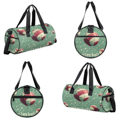 Sports Volleyball Round Barrel Sports Fitness Bag, Grass Green Travel Luggage Bag, Reusable Handbag, Suitable For Men and Women