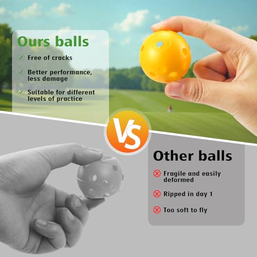 26 Pack Practice Golf Balls, 41mm Hollow Airflow Plastic Golf Balls with Golf Tees, for Indoor Outdoor Driving Range Backyard Swing Practice - color: Yellow