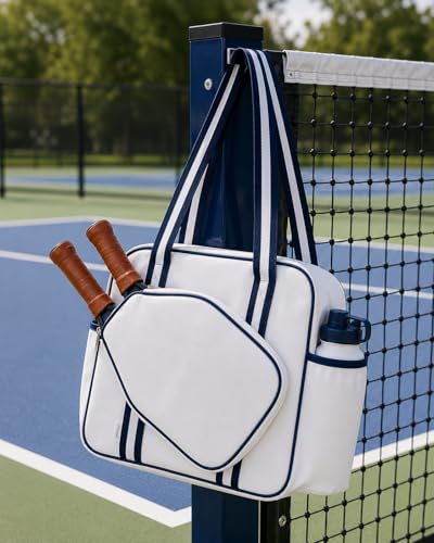 Pickleball Tote Bag with Paddle Pocket & Adjustable Strap, Spacious Pickleball Bag with Multiple Compartments for Paddles, Balls, Shoes & Accessories