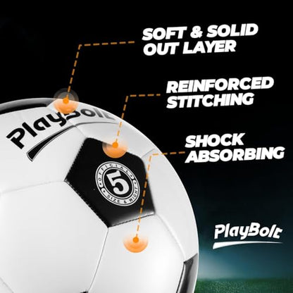 PlayBolt Soccer Ball Size 5 with Pump - Black & White Training Practice & Match Ball for Kids, Youth and Adults (Pack of 1 or 4) - size: 1-Pack