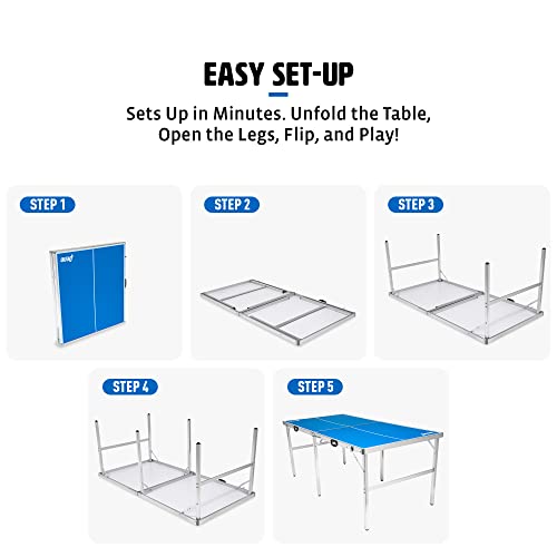 EastPoint Sports Penn Space Saver Table Tennis Table – Fully Assembled 6 Foot x 3 Foot Indoor/Outdoor Portable Table with Net, 2 Ping Pong Paddles and 4 Balls 10 Minute Set Up