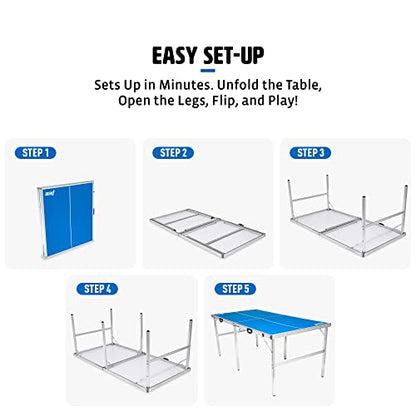 EastPoint Sports Penn Space Saver Table Tennis Table – Fully Assembled 6 Foot x 3 Foot Indoor/Outdoor Portable Table with Net, 2 Ping Pong Paddles and 4 Balls 10 Minute Set Up