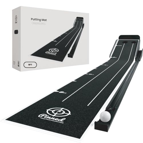 Pinned Golf The Roller - Premium Golf Putting Mat - 9-Foot Portable, Non-Slip Putting Green Indoor with Magnetic Ball Return & Distance Markers for Home & Office - color: Black