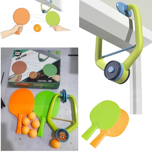 Hanging Table Tennis Trainer with Doorway Clip Ping Pong Paddles Rackets and 6 Balls Table Tennis Training Set No Table Game for Kids Indoor Sports Door Frames Attachement Hit Shot Practice