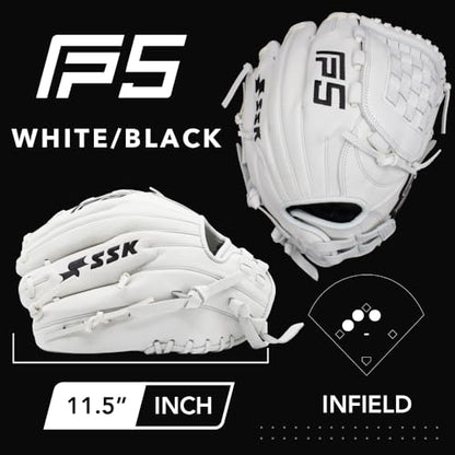 SSK FP5 Fastpitch Softball Glove – Infield - Outfield - Pitcher – 11.5”-11.75”-12”-12.25”-12.5”-12.75”-13”– Right & Left Hand Throw - color: White - Basket Web, size: 11.5" - Left Hand Throw