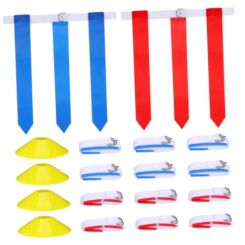 16-pc Rugby Training Kit 12 Belts 4 Cones Flags Set for Boys and Girls Adults Soccer Equipment