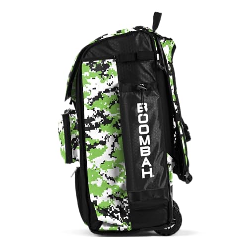 Boombah Catchers Superpack Hybrid Rolling Digital Camo Bat Bag - Multiple Colors - Wheeled & Backpack Version - color: Black/Lime Green