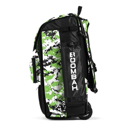 Boombah Catchers Superpack Hybrid Rolling Digital Camo Bat Bag - Multiple Colors - Wheeled & Backpack Version - color: Black/Lime Green