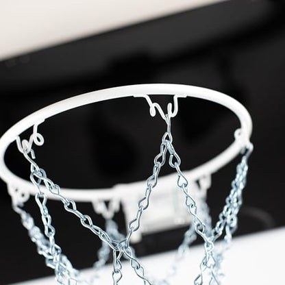 Mini Basketball Set, 9-Inch White Rim with Chain Net, Door Hooks, Ball and Pump - color: Silver