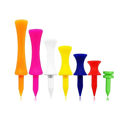 70 Pcs Golf Tees, Golf Step Down Plastic Tees Value Multiple Colors Size Bulk, Unbreakable Tee 1", 1 1/4", 1 1/2", 1 3/4", 2", 2 1/4", 2 3/4", Long Short 7 Colors for Men Women Kids Practice