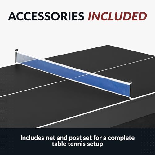 Hathaway 9 ft Quick Set Table Tennis Conversion Top – Regulation Sized, Foldable, Durable Engineered Surface, Protection Pads – Indoor Ping Pong Table Topper for Pool Table w/Net & Posts