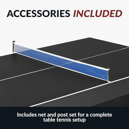 Hathaway 9 ft Quick Set Table Tennis Conversion Top – Regulation Sized, Foldable, Durable Engineered Surface, Protection Pads – Indoor Ping Pong Table Topper for Pool Table w/Net & Posts
