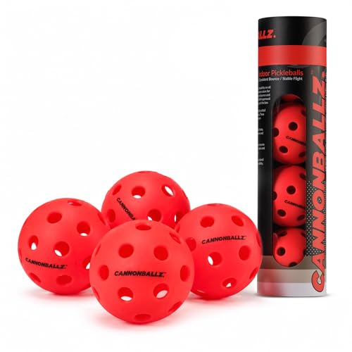Cannonballz - Indoor Pickleball Balls Multi-Pack – 26 Hole Fluorescent Ember Pickleball Balls, USAPA Approved Indoor Pickleballs for Training, Practice & Tournament Performance - size: 4 Pack