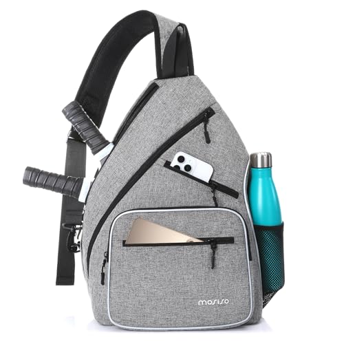 MOSISO Pickleball Bag for Women Men, Pickleball Backpack Sports Pickle Ball Paddle Daypack with 3 Front Pockets, Crossbody Sling Bag for Paddle Tennis Racket, Gray
