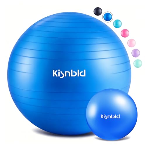 kisnbld Exercise Ball, Extra Thick Yoga Ball for Workout Pregnancy Stability, 4 Sizes Anti-Burst Balance Ball with Foot Pump - Heavy Duty Fitness Ball Chair for Office, Home & Gym - color: Pure Blue, size: L,(23-26in,58-65cm)