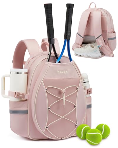 Tennis Bag, Quilted Tennis Sling Crossbody Backpack, Water Resistant Tennis Racket Bags for Women Men, Suitable for Pickleball Tennis Badminton - color: Light Pink, size: Youth