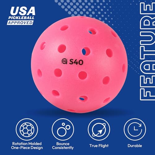 A11N S40 Outdoor Pickleball Balls- USA Pickleball Approved for Tournament Play, 3/6/12/50-Pack, Neon Green/Fuchsia/Tangerine - color: Fuchsia, style: 6 Packs