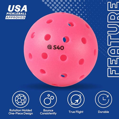 A11N S40 Outdoor Pickleball Balls- USA Pickleball Approved for Tournament Play, 3/6/12/50-Pack, Neon Green/Fuchsia/Tangerine - color: Fuchsia, style: 12 Packs