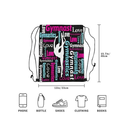 Castle Fairy Gymnastics Drawstring Backpack,Gymnastics Lovers Waterproof Drawstring Bags,Cheerleading Bags for Shopping Travelling,Lightweight - color: Black